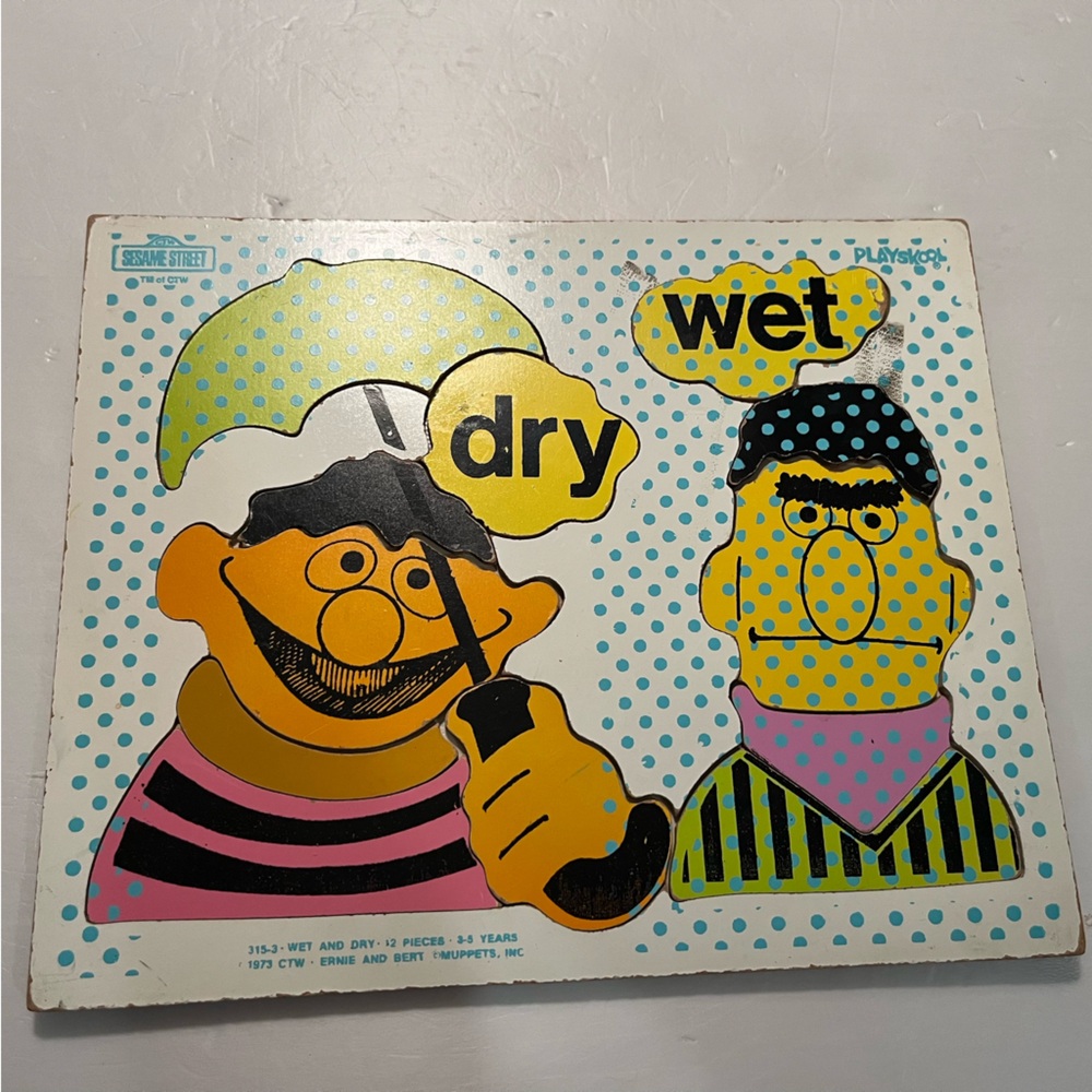 Sesame Street Bert & Ernie Wet Dry Wooden 12 Piece Puzzle